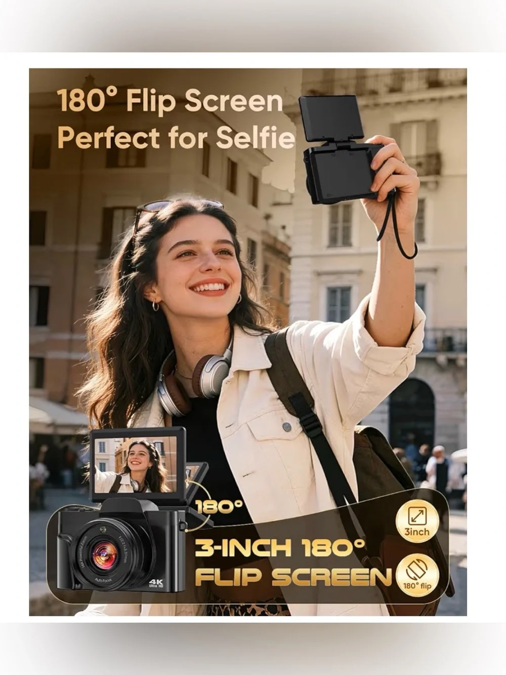 4K Ultra HD Digital Camera with Flip Screen - Black New